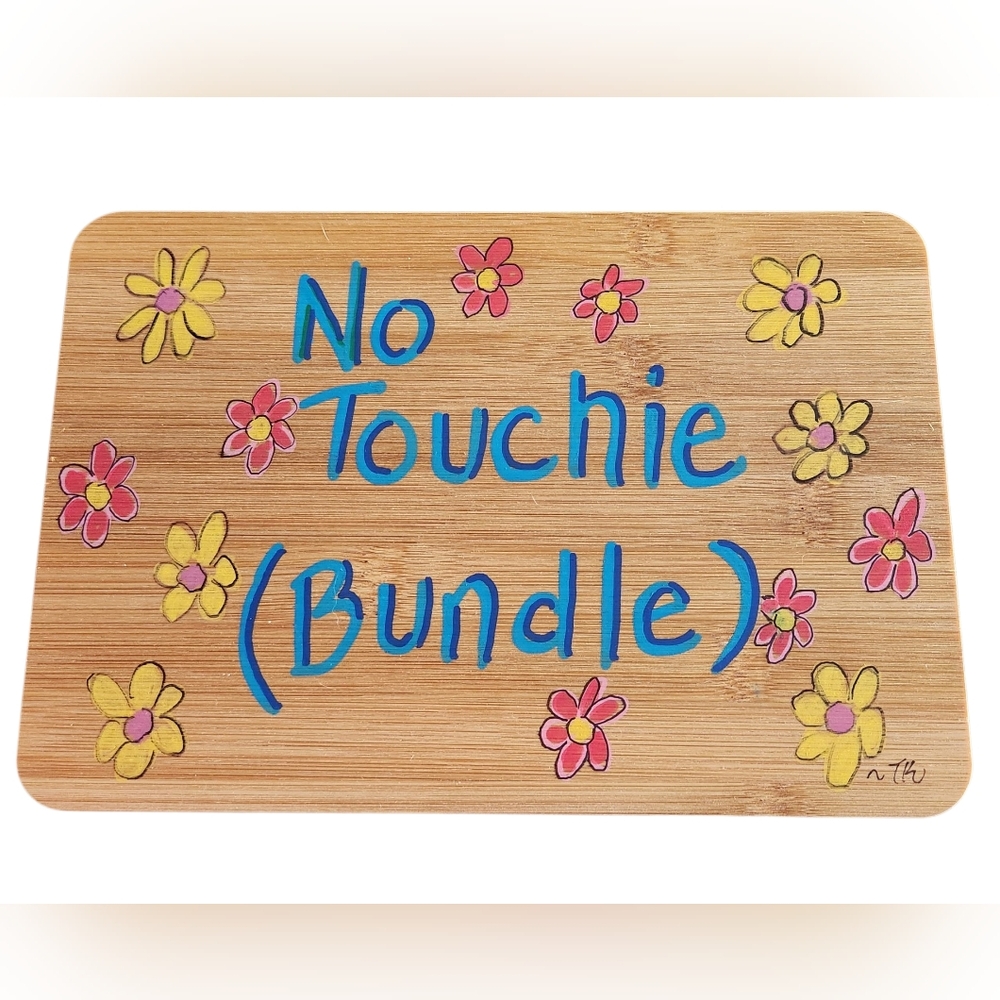 Hand Crafted No Touchie Wall Art - Blue, Yellow, Pink 10 X 7 Inch